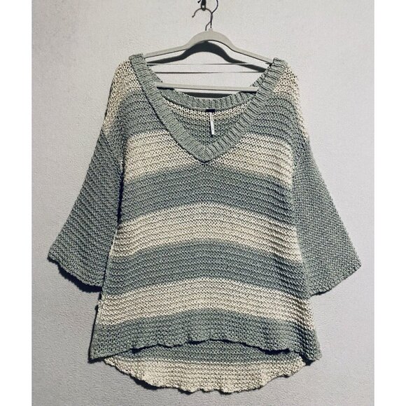 Free People Sweater Womens Large Park Slope Mint Green Ivory Slouchy Beachy - Picture 2 of 9